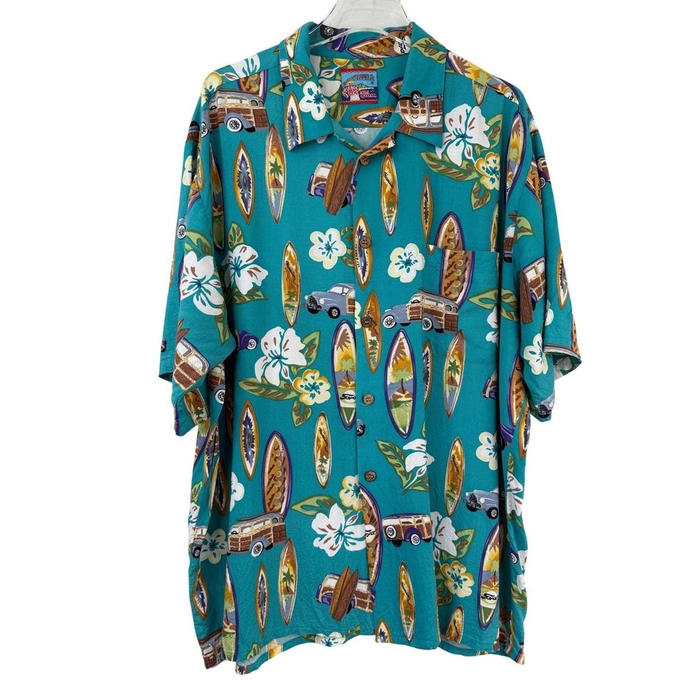 Vintage 90s Reyn Spooner Joe Kealoha Hawaiian Aloha Shirt Surf Woody Cars 3XL - Picture 2 of 8